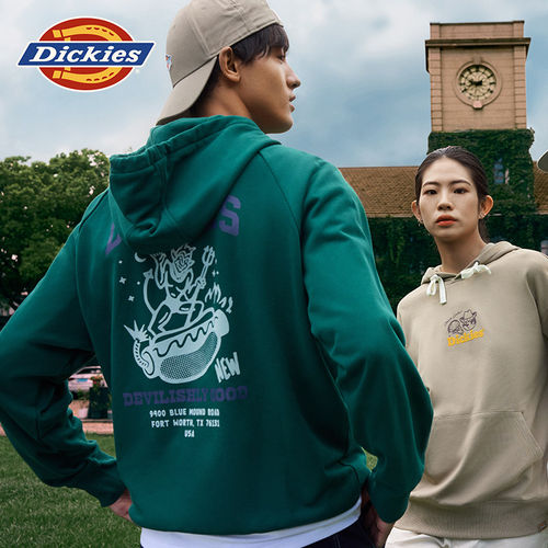 Dickies秋冬前后图案植绒印花休闲连帽卫衣男女情侣同款DK0A87FE-XIN