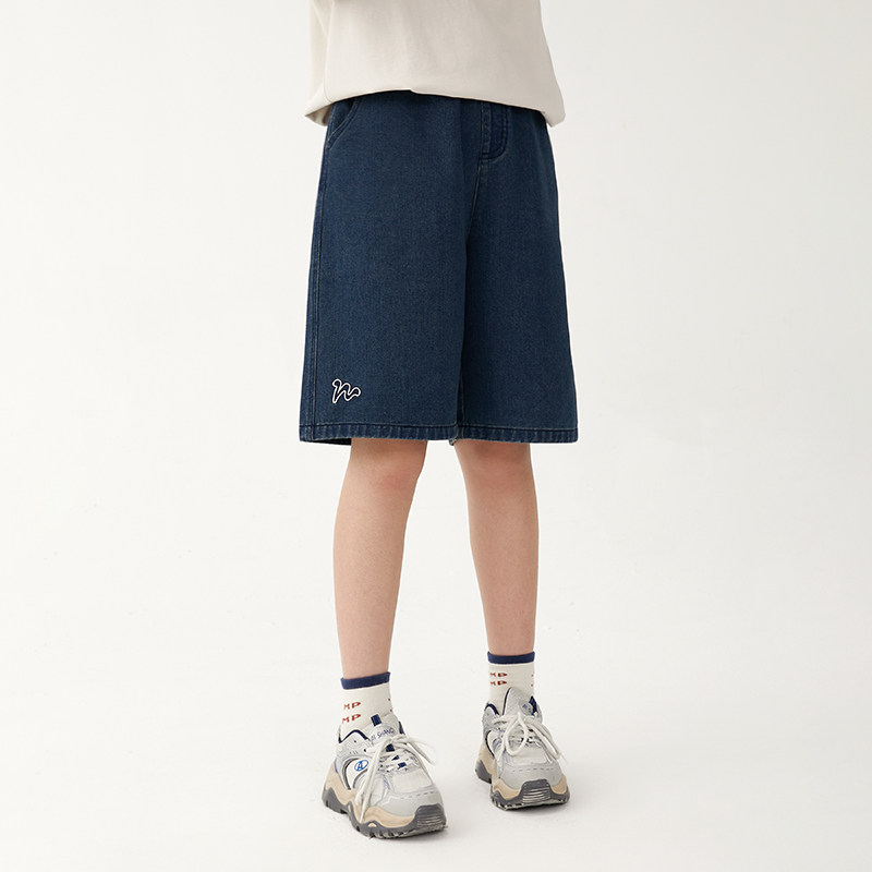 初中生牛仔短裤休闲绣花直筒短裤青少年复古水洗牛仔显瘦女童