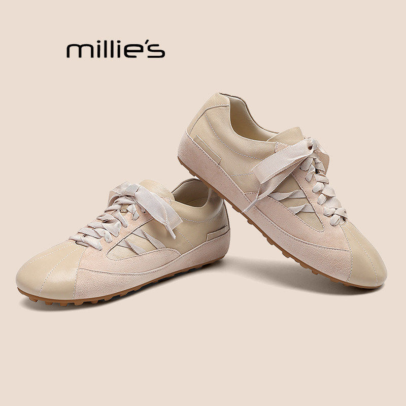 MILLIE'S/妙丽拼色德训鞋女深口单鞋系带休闲鞋2026春款鞋子