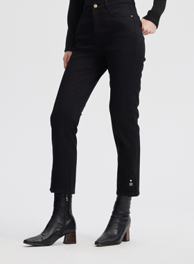 三彩3COLOUR冬女精致通勤直筒三芯超弹牛仔长裤S24412501KN0