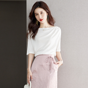 T恤9K0J03023 赫本风纯色百搭优雅圆领五分袖 KCOR女式 夏季