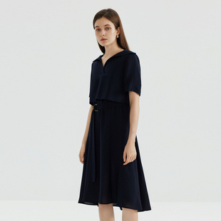 PRICH复古英伦风假两件大翻领连衣裙2024夏新款 设计感A字中长裙女PROWE2508M