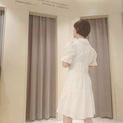 VERO MODA女士娃娃领抽褶连衣裙32137B025