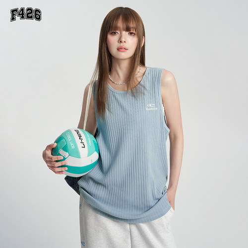 F426国潮牌夏季情侣美式宽松休闲小logo刺绣粗坑条背心T恤BDBX24SS-5720
