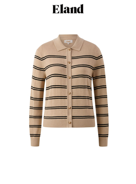 Eland衣恋毛针织衫女柔软拼色条纹通勤开衫2024秋季EECKE49R02