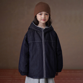 哈齿童装 保暖 儿童连帽牛仔外套简约宽松男童女童3M新雪丽棉服冬季