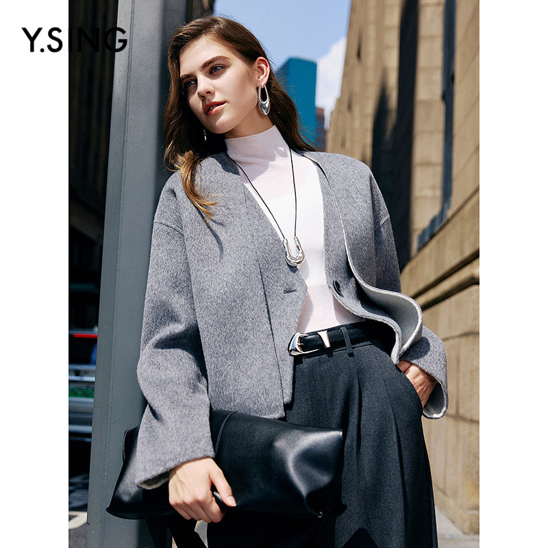 衣香丽影假两件羊毛双面双色大衣女短款950938336