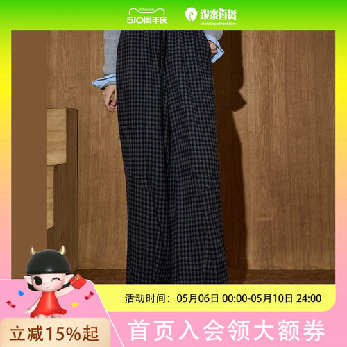 coolhut复古格纹宽松休闲直筒长裤高腰女式休闲裤