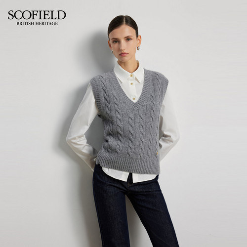 Scofield女装复古V领 针织背心马甲