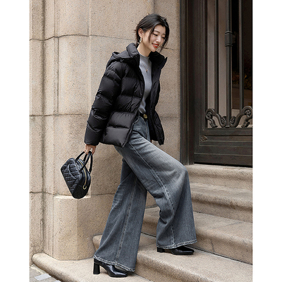 dme德玛纳【优雅时尚】连帽松紧收腰女式羽绒服G540421130212