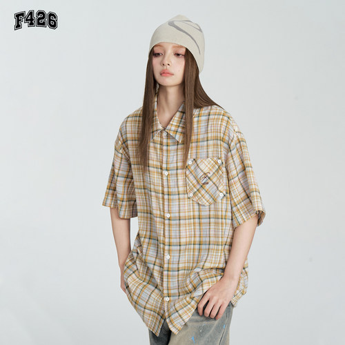 F426国潮牌情侣嘻哈夏季可拆卸口袋短袖衬衫BDCS24SS-5819