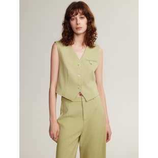 ELLE法式高级感收腰短款马夹女2024秋季新款通勤风气质无袖小马甲EB48159