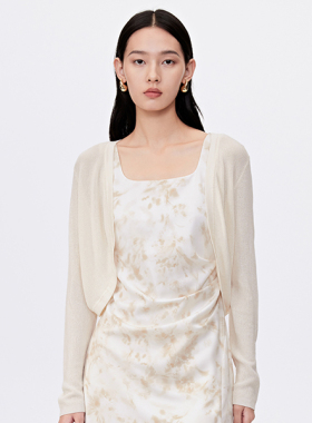 三彩3COLOUR夏女优雅贝壳短款米白色毛织外套S24211231M50