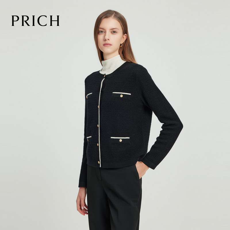 【羊毛】PRICH经典小香风针织开衫2025春季肌理感宽松上衣女PRKCF1C02A