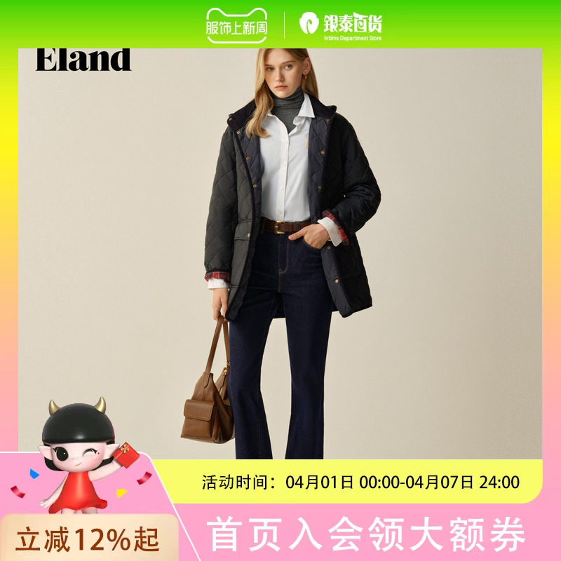 Eland衣恋棉服女中长款 连帽 外套