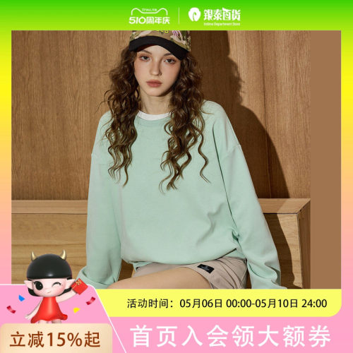 coolhut2025秋季女式时尚圆领纽扣显瘦美式复古宽松长袖卫衣