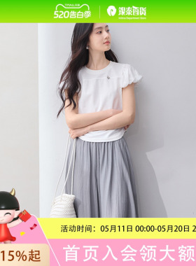 香影白色泡泡袖t恤女2025夏季新款减龄抽绳收腰独特漂亮短袖上衣
