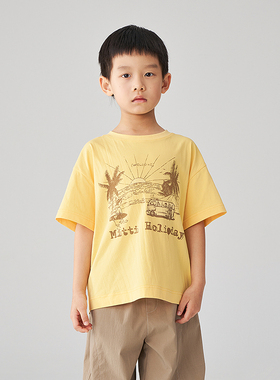 Mitti夏男童短袖T恤四面弹宽松儿童上衣光变印花