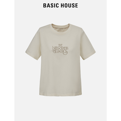 Basic House/百家好圆领短袖t恤女2025春季春夏打底衫上衣女
