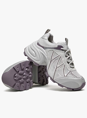 百思图2026春透气厚底灰色老爹鞋运动女休闲鞋G0720AM6