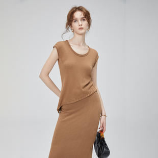 针织半裙女2024高级感套装 Elanie T恤 复古U领纯棉短袖 Riese两件套美式