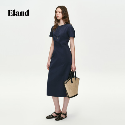 Eland衣恋连衣裙女漂亮连衣裙短袖圆领通勤裙子2026夏季新款EEOWG25E02