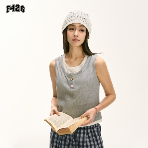 F426国潮夏季女款趣味纽扣假两件背心BDBX25XJ-6670