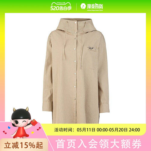 sdeer圣迪奥 抽绳连帽格纹长款衬衫S26180507