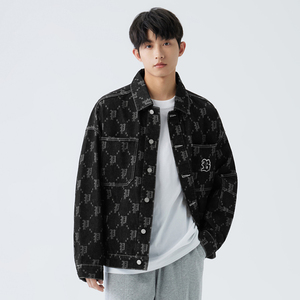 gxgjeans男装 老花满印夹棉黑色牛仔夹克外套男情侣装J24D1E805793