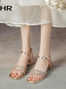 ZHR水钻凉鞋夏季气质仙女风粗跟凉鞋BL161