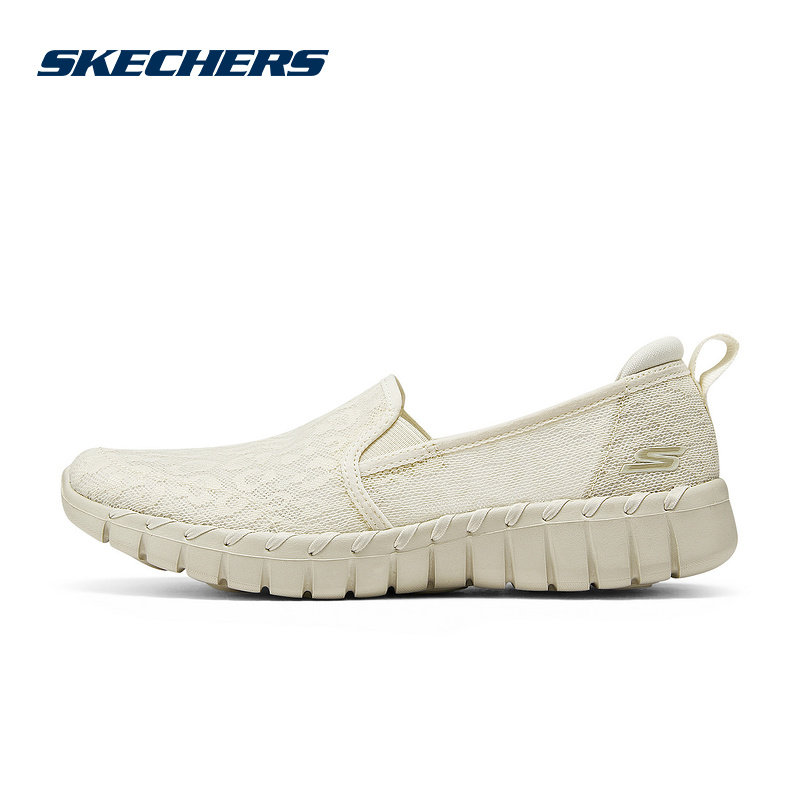 Skechers斯凯奇女鞋夏休闲鞋镂空蕾丝网布一脚蹬鞋健步鞋124732-NAT