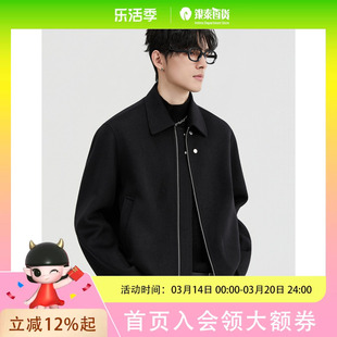 100全羊毛设计感 BJZE25初冬季短款毛呢夹克男翻领双面呢行政外套