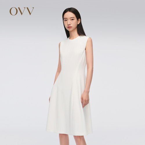 OVV2024春夏女装三醋酸面料经典A字无袖连衣裙小白裙GQLWJ24002A