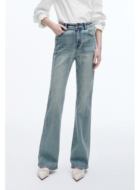 伊芙丽复古时尚洗牛仔喇叭裤女1F1950111