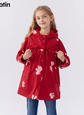 马拉丁童装儿童外套24春装 女童大童新年印花风衣124152308O