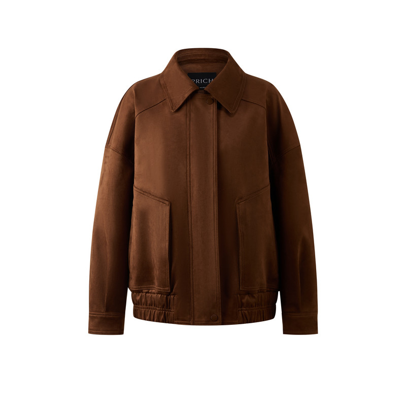 PRICH时尚复古仿麂皮翻领皮衣2026春季气质宽松休闲短外套女