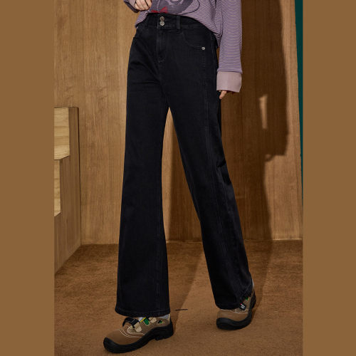 coolhut美式复古休闲宽松高腰直筒女式牛仔裤