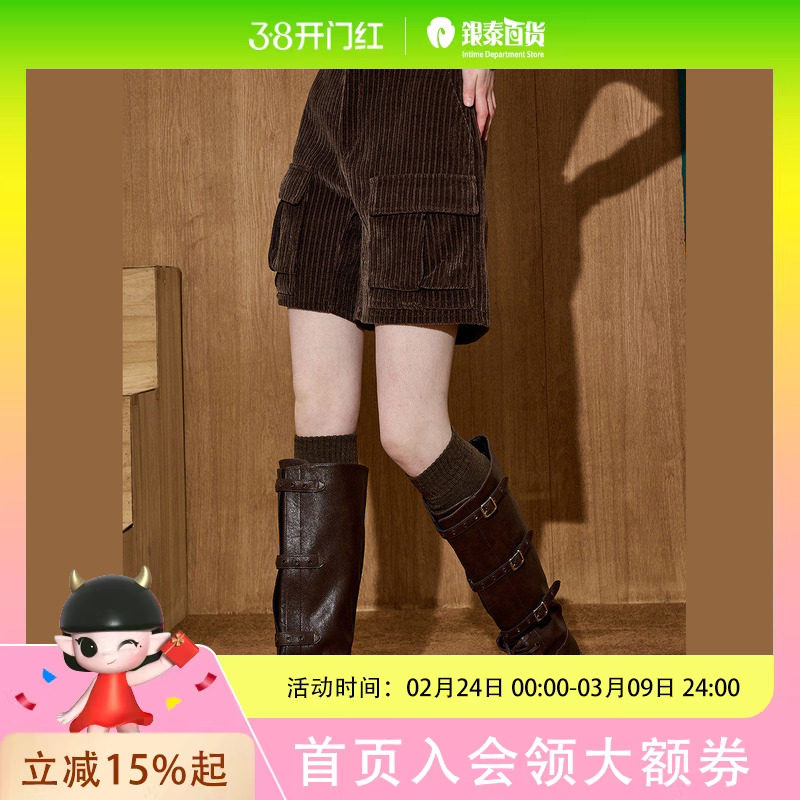 coolhut复古重工口袋条纹灯芯绒短裤女式休闲裤 - 银泰百货旗舰店出品