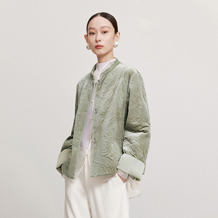 商场同款naivee纳薇新中式立领休闲刺绣棉服丝绒短外套女