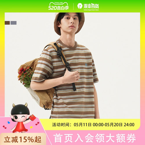 gxg.jeans男装 双色撞色条纹宽松时尚美式圆领短袖T恤男 J25D442031