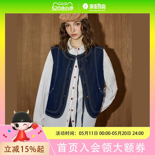 coolhut复古牛仔2025秋季女学院风式时尚休闲宽松马甲