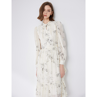 新款 Basic 印花裙2024夏季 百家好盘扣新中式 荷叶边女连衣裙 House