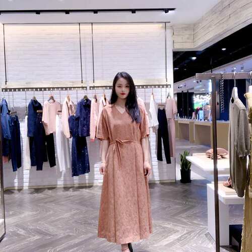 LanaFaY 女士V领收腰简约连衣裙L3X471
