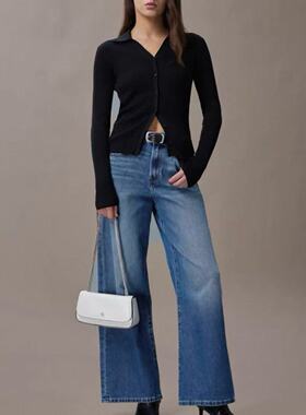 CK Jeans25秋季新款女士美式复古蓝色洗水微弹阔腿牛仔裤47D836G