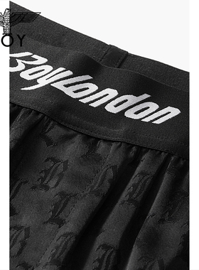BOYLONDON休闲裤男女同款22夏季新品提花烫钻LOGO黑色短裤N32001