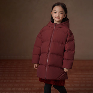 哈齿童装儿童中长款羽绒服加厚保暖羽绒外套男童女童冬装红色年服
