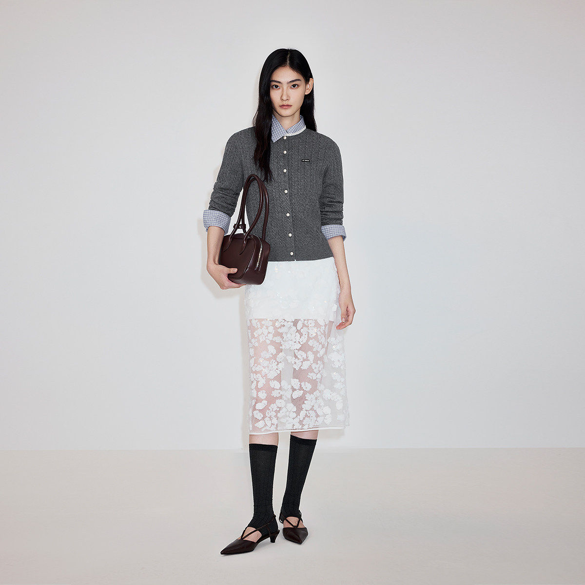 OCHIRLY欧时力 进口含羊毛蕾丝花边麻花针织外套开衫2026春