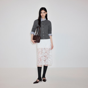 OCHIRLY欧时力 2026春 进口含羊毛蕾丝花边麻花针织外套开衫