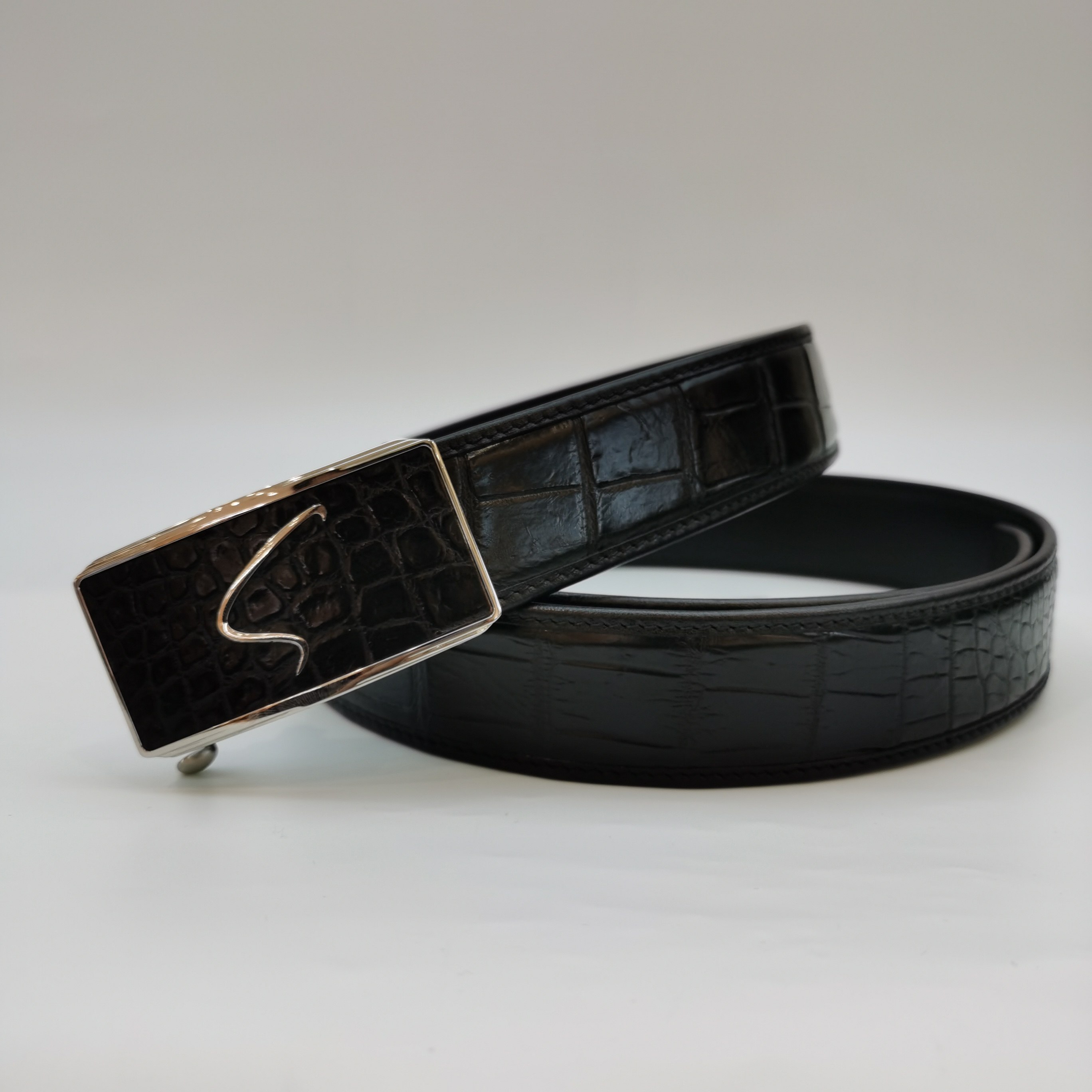 SATCHI/沙驰男士商务休闲不锈钢扣头自动扣鳄鱼皮皮带NA7239-1H