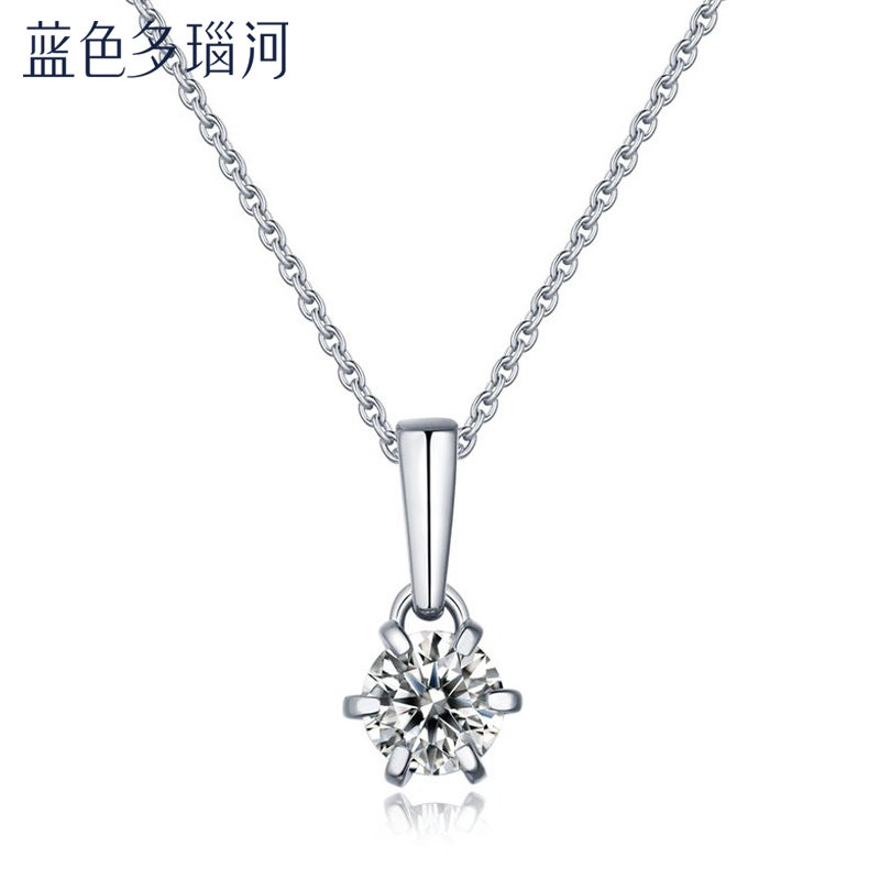 蓝色多瑙河 S925银镶1克拉经典六爪莫桑石项链套链